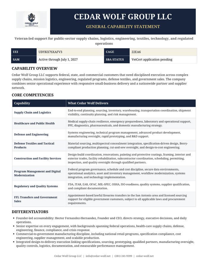 General capability statement preview